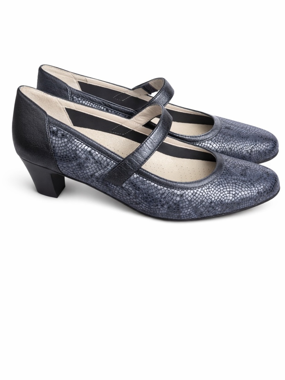 Drucker Mary Jane Heels – Textured Black Leather – EU 38 (US 7.5–8)